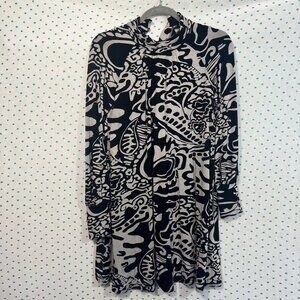 Mod Twelve by Twelve Black & Gray Mod Graphic Turtleneck Long Sleeve Dress